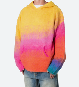 Suéter personalizado degradado de manga larga para hombre, cárdigan con capucha a rayas de punto borroso, prendas de punto informales decoradas en Jacquard para invierno - Product Image 2