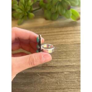 Southwest Kingman Turquoise & Sterling Silver <b>Adjustable</b> <b>Ring</b> Trendy Stainless Steel Shadowbox Bezel Setting Perfect Gift - Product Image 6