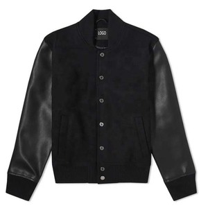 Wholesale Embroidered Chenille Patches Black Varsities Jacket Wool Body Leather Sleeves Letterman Baseball College Jacket - Product Image 1