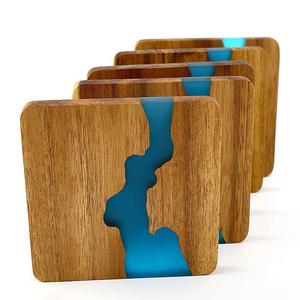 Dessous de verre en bois pour boissons Dessous de verre en résine époxy Tapis de tasse en bois Thé Bière Café Dessous de verre pour décoration de table Mariage et fêtes - Product Image 1