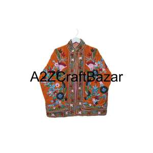 Chaqueta Bomber Suzani de Punto Floral Bohemia Bordada a Mano con Forro de Algodón, Abrigo de Invierno y Primavera Hecho a Mano para Mujer - Product Image 1