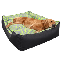 Coussin carré pour chien Yangyangpet en tissu tissé noir et vert lime avec rayures