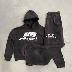 Conjunto de Sudadera con Capucha y Pantalones de Chándal para Hombre, de Felpa Francesa Gruesa de 600GSM, 100% Algodón, Lavado Ácido, con Rayas, para Invierno - Product Image 1