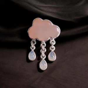 Hot bán 925 Sterling Silver bạc hình dạng đám mây hạt mưa vòng với gốc Rose Quartz và Moonstones, thiết kế số lượng lớn NHẪN - Product Image 2