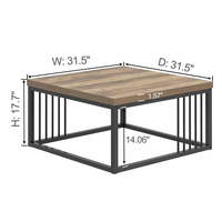 Mesa de centro cuadrada moderna, mesa de centro de madera rústica y metal para sala de estar o salón