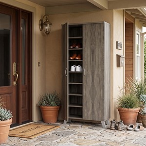 Moderno Zapatero Alto de 2 Puertas 2579, Organizador de Almacenamiento Independiente de Gran Capacidad de 8 Niveles para Sala de Estar y Entrada, de Aglomerado - Product Image 1