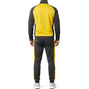 Ensemble de survêtement homme gris anthracite à capuche avec blocs jaunes, manches raglan, pour le sport et le jogging, personnalisable pour équipe - Nouvelle collection hiver - Product Image 2
