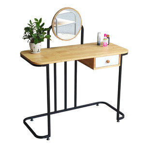 Mini Natural Wood <b>Makeup</b> Vanity <b>Table</b> <b>with</b> LED <b>Lighted</b> Mirror Iron Legs-BTD68062 Minimalist Design Style - Product Image 2