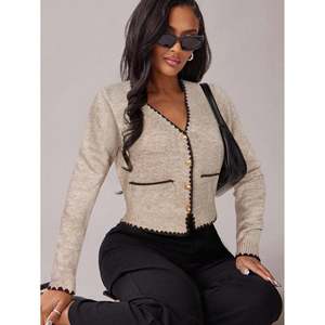 Women's Crocheted Plaid Print V-Neck <b>Cardigan</b> with Buttons - Product Image 5