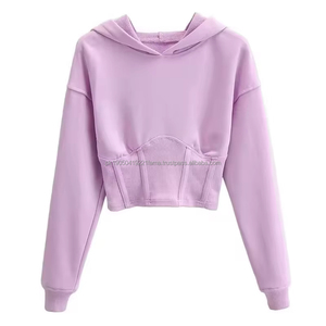 Sudadera Corta con Capucha para Mujer, Más Vendida, con Impresión de Logotipo Personalizado en la Parte Delantera, Ecológica, Transpirable, Informal, Estilo Urbano, Hombros Caídos - Product Image 1