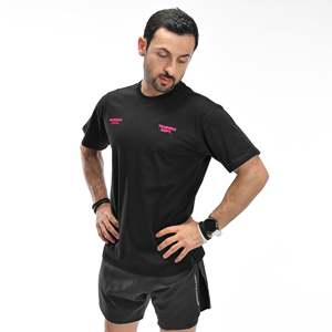 Camiseta Larga de Algodón Premium IRONGEAR Oversized con Estampado Sólido Negro/Rosa - Product Image 1