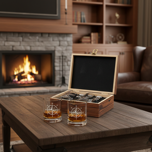 Ensemble de whisky personnalisé OEM en gros avec coffret cadeau en bois, verres en cristal, pierres à whisky et pinces, ensemble de bar de luxe pour hommes - Product Image 3