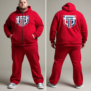 Chándal de lana de talla grande de algodón 100% con cremallera completa para hombre, logotipo personalizado/capucha y pantalones acampanados, chaqueta transpirable y traje para correr - Product Image 1