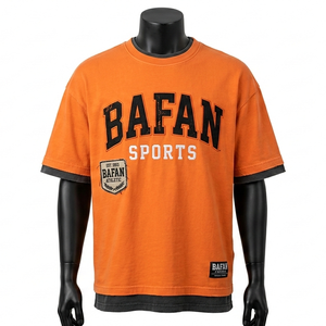 T-shirt homme en jersey double couche coton polyester 200 GSM extérieur 160 GSM intérieur, ourlet orange et noir, logo imprimé sur poitrine personnalisé. - Product Image 5