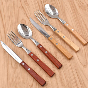 Ensemble de couverts en acier inoxydable Home essentials avec manche en bois collection de cuillères en argenterie durable ensemble de couverts de cuisine parfait - Product Image 1