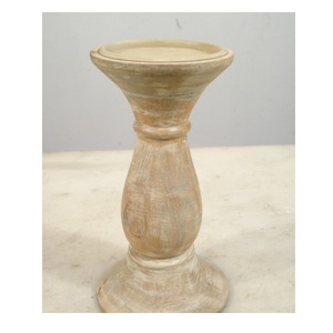 <b>Large</b> Size Rustic White Wash Finishing Wood Pillar <b>Candle</b> Holder for Table Top Decorative Home Living Room Party Use - Product Image 6