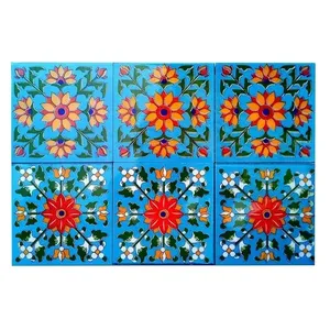 Juego de 6 azulejos de mosaico Floral 4x4 hechos a mano para muebles, novedad y salpicaduras creativas para cocina y baño para decoración del hogar - Product Image 1