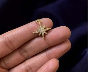 Colgante de latón chapado en oro de 18 quilates hecho a mano, piedra de circón, abalorios indios de moda de alta calidad para fiesta de boda, colgante en forma de estrella - Product Image 1