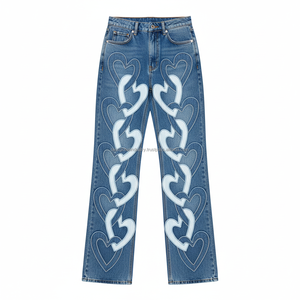Jeans Personalizados Estilo Y2K con Parches de Corazones para Hombre y Mujer, Jeans Azules Holgados Vintage de Alta Gama con Apliques de Corazones - Product Image 4