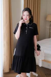 Vestido de Maternidad V708 Antiencogimiento y Absorbente de Sudor, Algodón Suave, Buena Absorbencia, Ropa Casual con Bordado de Lazo, Buena Opción para el Verano - Product Image 3