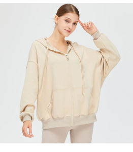 Chaqueta deportiva informal de algodón 100% para mujer con Capucha con cordón personalizado, venta al por mayor, logotipo frontal tejido no tejido de invierno - Product Image 4