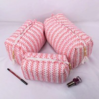 Livraison gratuite! Ensemble vintage de 3 trousses en coton matelassé, imprimé coloré, grande fermeture éclair, écologiques, pour maquillage et articles de toilette