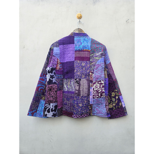 Chaqueta acolchada de retales de seda morada profunda hecha a mano india, chaqueta de invierno para mujer, chaqueta de seda de calidad, ajuste cómodo y duradero - Product Image 6