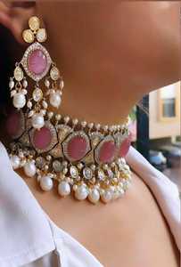 ชุดเครื่องประดับงานแต่งงานสีเขียวมิ้นท์แบบประณีตประดับอัญมณีลายจุดสีชมพู - Product Image 5