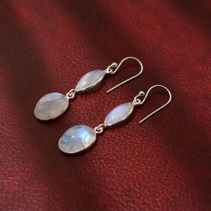 Boucles d'oreilles en pierre pour filles Boucles d'oreilles en pierre de lune de feu bleu pour femmes Boucles d'oreilles en argent sterling massif 925 Bijoux - Product Image 3