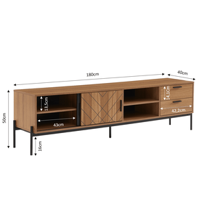 Mueble de TV Industrial de Madera con Acabado Roble Oscuro, Puertas Correderas con Patrón 3D Extensibles, Cajones y Patas Metálicas, 65+ Pulgadas, para Sala de Estar o Dormitorio - Product Image 3