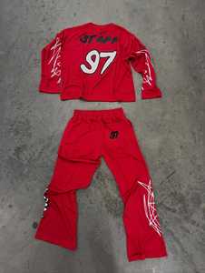 Personalizado de gran tamaño Boxy de manga larga sudadera chándal camiseta pantalones conjunto de algodón Rib Camisetas cuello redondo chándal para hombres - Product Image 2