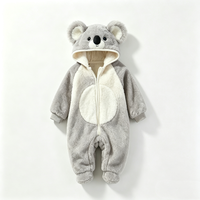 Combinaison bébé en peluche koala gris personnalisée, combinaison bébé à capuche en polaire koala, combinaison costume animal koala pour nouveau-né