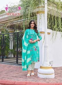 Nuevo tradicional 14 KG rayón mujer Maruti moda indio paquistaní boda Top pantalón conjunto Nazneen Tie-Dye estampado bordado - Product Image 3