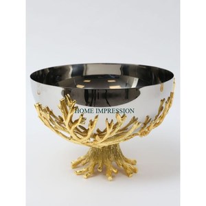Cuenco decorativo de Metal Color dorado Base de forma redonda Mesa hecha a mano Diseño único Cuenco de aperitivos de calidad superior de la India - Product Image 2