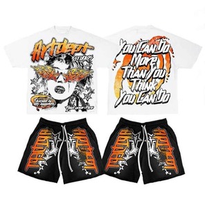 2025 estilo Vintage personalizado único para hombres verano 100% conjunto corto de algodón pantalones cortos estampados completos y camisa con hombros caídos - Product Image 1