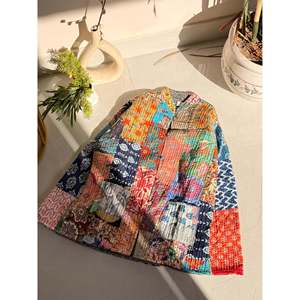 Indian Patchworked Quilted <b>Jacket</b> 1 1 Satin Fabric <b>Leather</b> Shell Linen Cotton Polyester <b>Blazer</b> Stripe for Spring Autumn Winter - Product Image 1
