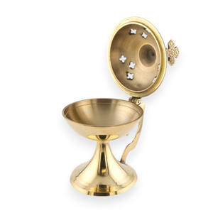 Embossed Solid Brass <b>Incense</b> Holder with Cross Religious Censer Burner for <b>Church</b> Altar Prayer Worship and Spiritual Decor Usage - Product Image 3