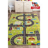 Tapis de jeu rectangulaire 3D en polypropylène vert tissé à poils fins, fabriqué à la machine, pour la maternelle et les bébés