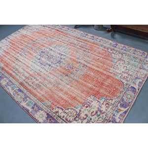 Tapis vintage 5,8 x 9,5 pieds, tapis turc en laine rouge abstrait - Product Image 4