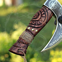 Hacha de pizza vikinga hecha a mano con Funda de cuero cuchillo cortador de pizza con mango de madera hacha de acero al carbono al por mayor