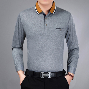 Camisetas de manga larga con cuello en V de algodón liso clásico al por mayor, polos para hombre de manga larga completa - Product Image 5