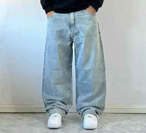 Jeans baggy droits de qualité supérieure, pantalon de mode streetwear, coupe ample, logo personnalisé tissé, lavé - Product Image 6