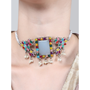 Collier ras du cou multicolore en alliage de zinc avec pierres rectangulaires, motifs floraux et chiffres, tendance, en quartz et diamant, chaîne en corde pour mariage - Product Image 4