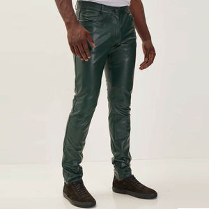 กางเกงหนังสไตล์สตรีทสำหรับผู้ชายกางเกงหนังผ้าถักตรงดีไซน์ทันสมัย - Product Image 3