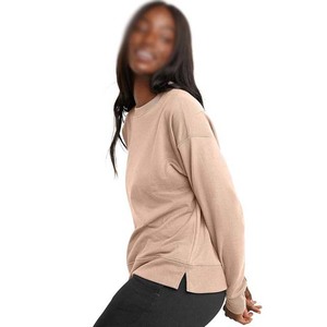 Streetwear Sweat-shirt femme tenue décontracté solide 100% coton respirant léger col rond manches longues Logo personnalisé - Product Image 3