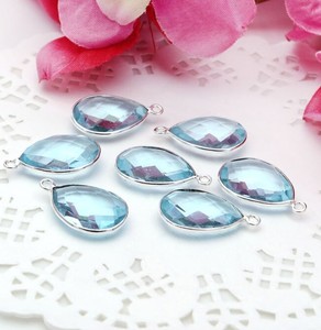 Pera de Topacio Azul pera facetada 12x16mm piedra preciosa sola fianza plateado bisel ajuste encantos conector - Product Image 5