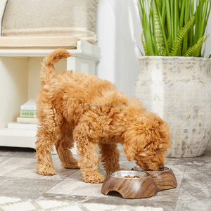 Cuencos elevados dobles para perros de acero inoxidable con diseño de madera para alimentación de mascotas - Product Image 2