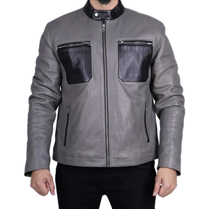 Chaqueta de cuero de motorista para hombre al por mayor nuevo estilo de moda patrón sólido lona transpirable - Product Image 1