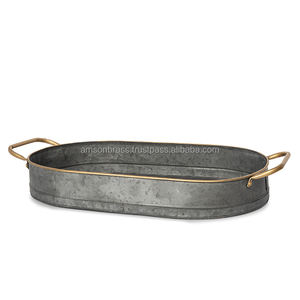 Bandeja de hierro de metal para servir restaurante ecológica Bandeja galvanizada decorativa de hierro de metal de forma ovalada - Product Image 6