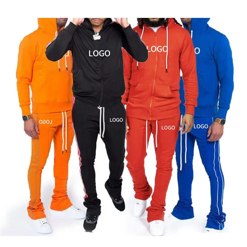 wholesale men straight stacked tracksuit cargo joggers pants cropped sweatshirt hoodies sets for couples